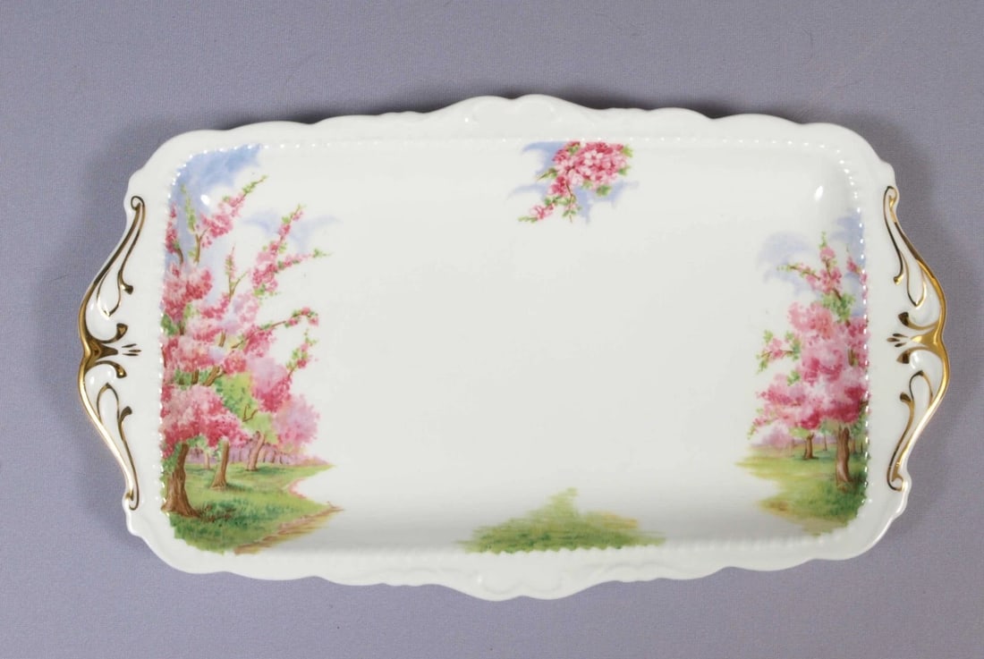 Royal Albert Blossom Time Sandwich Dessert Cake Snack Tray Dish Platter England: This is a beautiful Dessert/Snack Serving Tray/Platter from the famous Blossom time Collection. The tray is made by Royal Albert in England. It is properly marked with Royal Albert back stamp. It is m