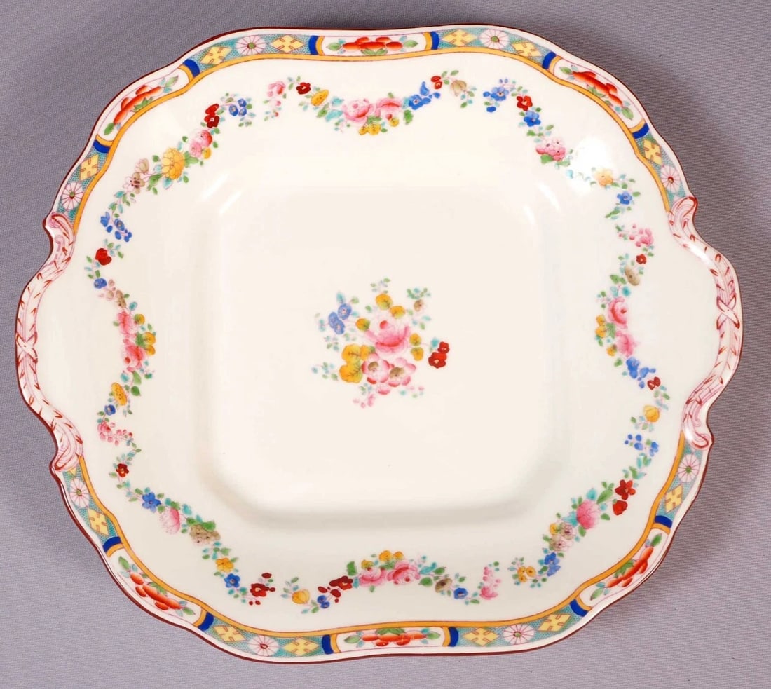 Minton Rose Antique Older Cake Sandwich Snack Tray Dish Square England A4807: This is a rare and gorgeous Cake/Dessert/Snack Serving Tray/Platter from the older version of the famous Minton rose pattern. This is a very rare piece and very hard to find. The tray is properly mark