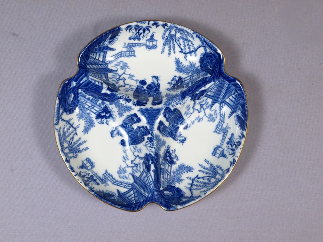 Royal Crown Derby Mikado Sandwich Plate 3 Part Relish Tray Dish Blue eNGLAND: This is a Bone China very rare and hard to find 3 part Serving Tray, made by Royal Crown Derby in their famous Mikado collection. The Mikado pattern was designed in 1894 by Royal Crown Derby's art dir