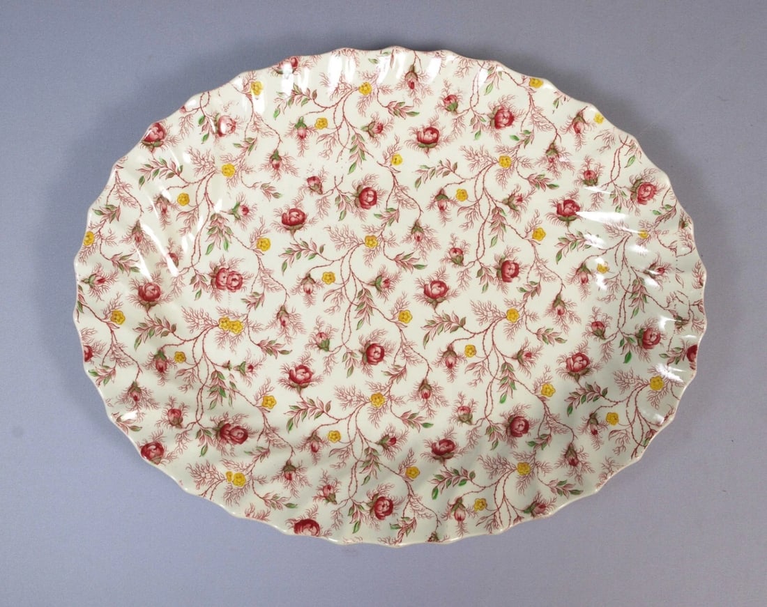 Copeland Spode Rosebud Chintz Pink Oval Serving Platter Vintage England 14 3/4" (1 of 4)