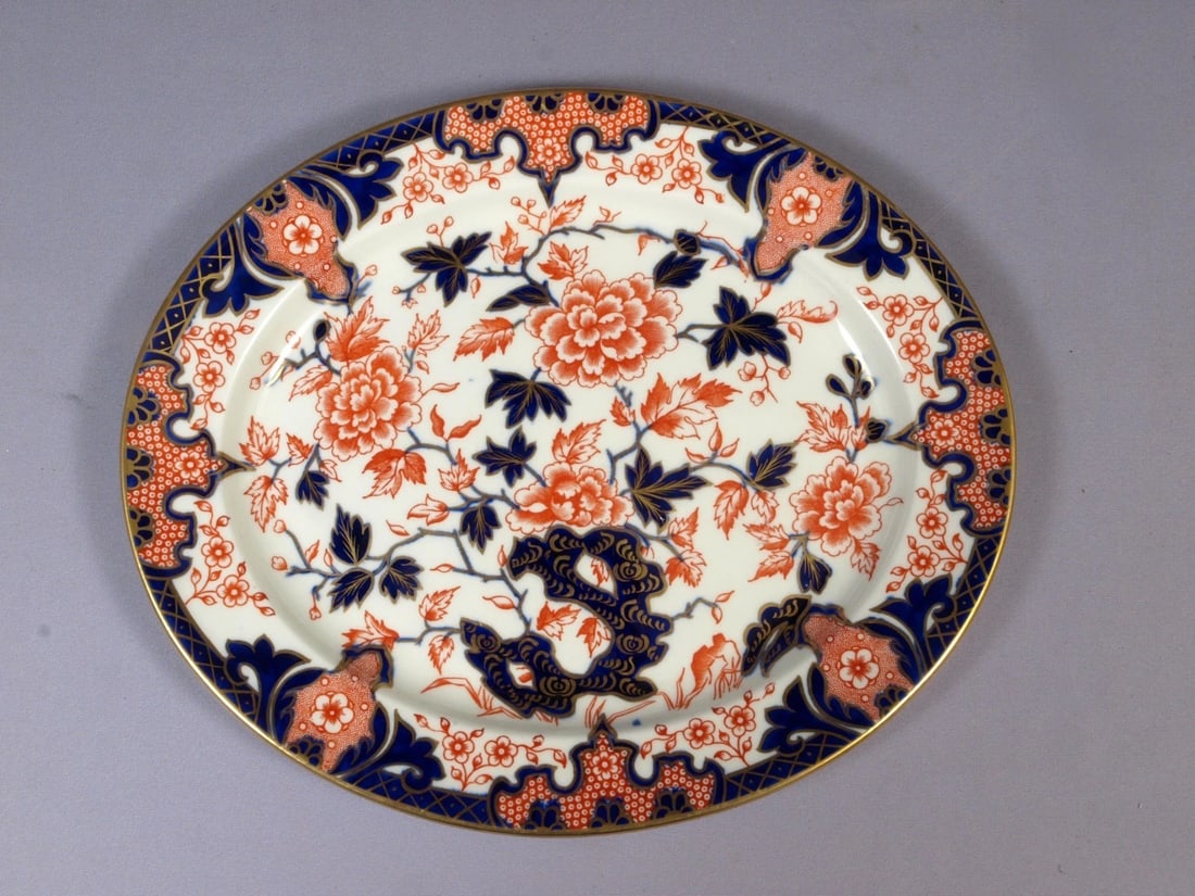 ROYAL CROWN DERBY KINGS IMARI Oval Platter 2224 Peonies England 1889: A Beautiful Antique Royal Crown Derby Imari Oval Platter in their famous Imari pattern. It is decorated in the Rich Imari 2224 Pattern. This is an Oriental, Imari-Inspired pattern, ornately decorated 