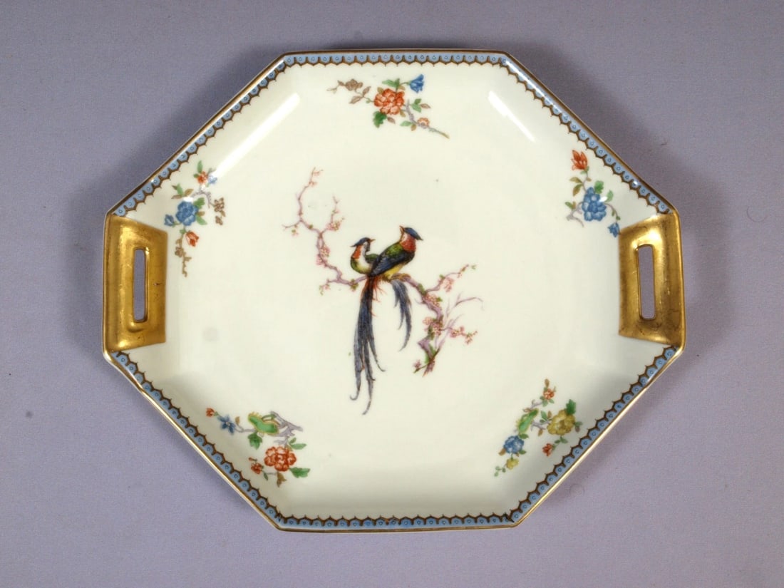 Limoges France HAVILAND PARADISE LARGE Cake Tray Platter Dish Octagon Antique: This is a rare and gorgeous Octagonal Serving Tray/Dish made in Limoges, France by Theodore Haviland. The tray is 11 1/8" by 9 1/2". It is in good used antique condition with no chips, cracks or crazi