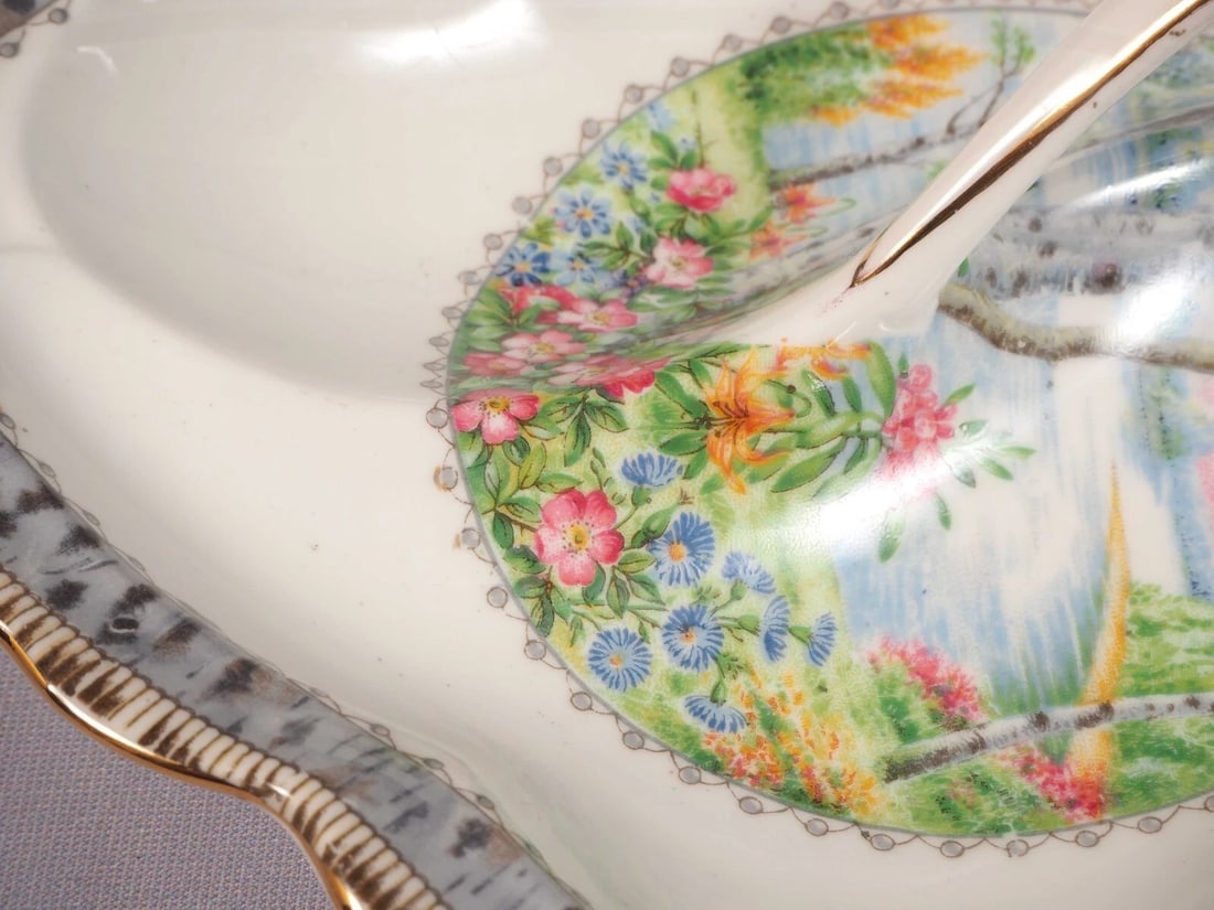 Royal Albert Silver Birch Serving Split Leaf Divided Bonbon Nuts Dish Tray - 2