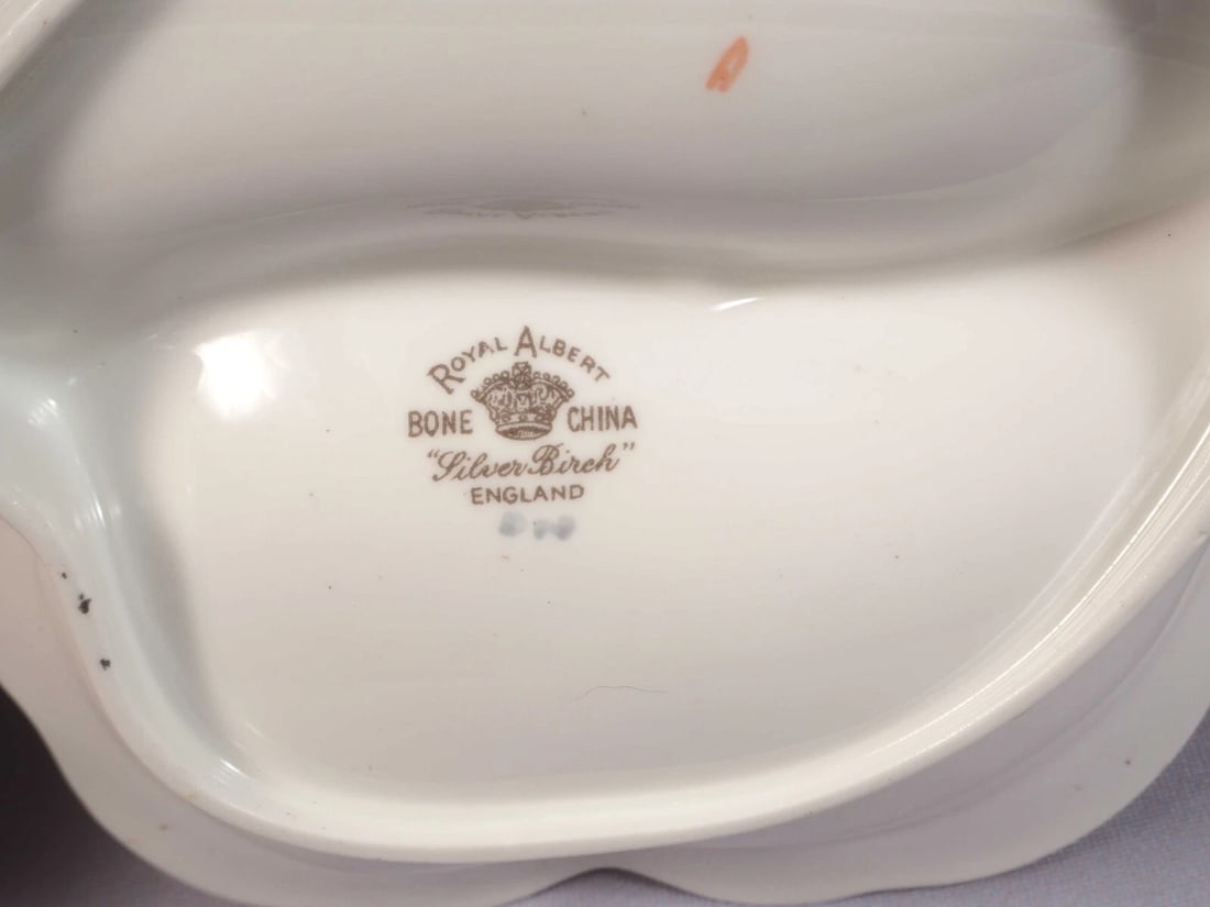 Royal Albert Silver Birch Serving Split Leaf Divided Bonbon Nuts Dish Tray - 4