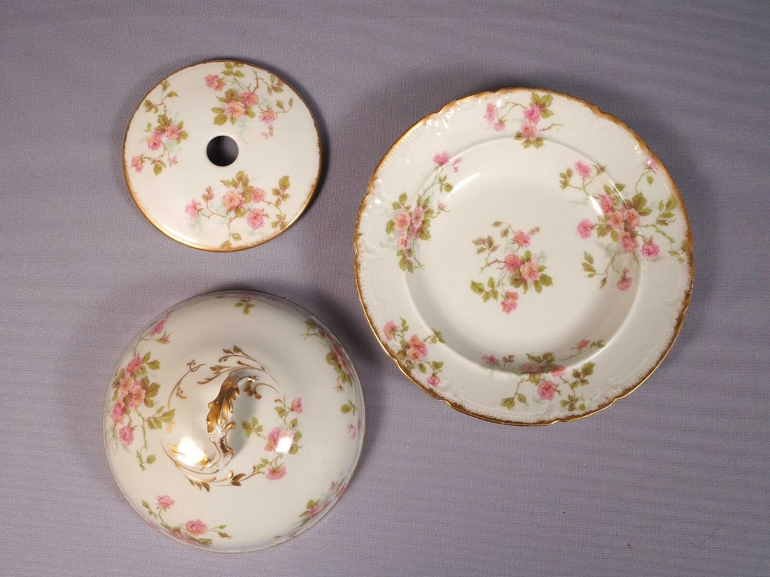 Limoges France Pink CHField Haviland 3 Piece Butter Dish Dome CHF774 - 2