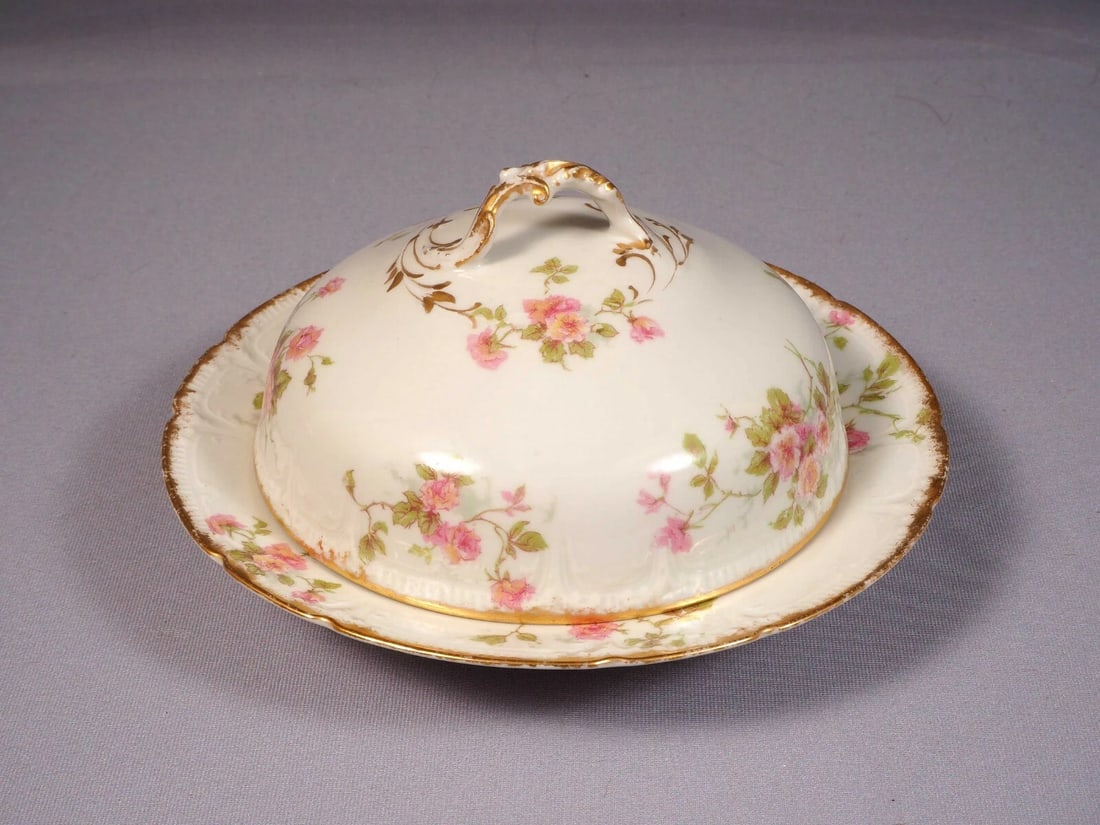 Limoges France Pink CHField Haviland 3 Piece Butter Dish Dome CHF774 - 3