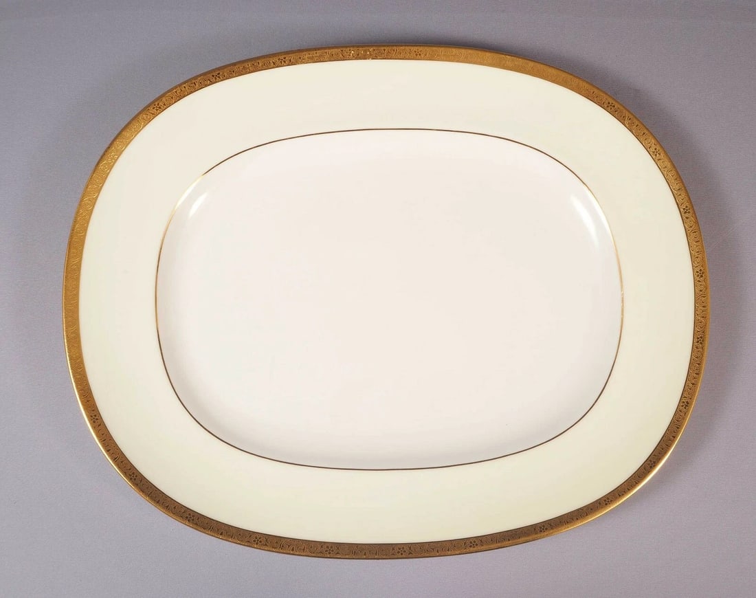 Minton WESTMINSTER Vintage England Encrusted Oval Serving Platter: This is one gorgeous Oval Serving Platter by Minton - Made in England. The platter is in the gorgeous Westminster pattern. It has gold encrusted band at the rim. It is properly marked with Minton mark