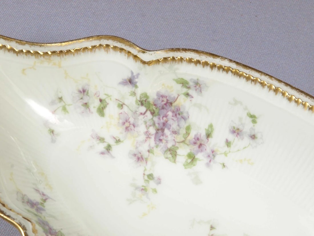 Limoges CHField Haviland GDA France Oval Tray Platter Nut Dish Purple Flowers - 2