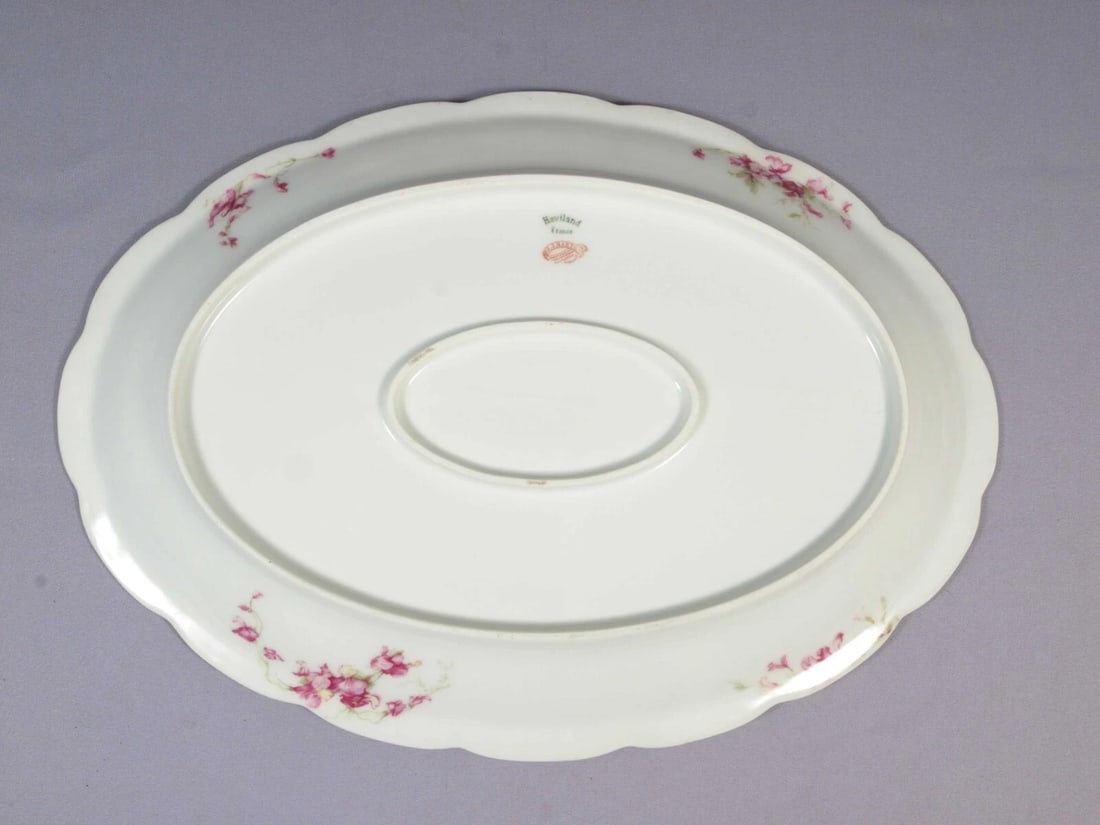 Limoges France HAVILAND Oval Platter J.J.Harte Amsterdam Pink Iris Sweet Pea 16" - 3
