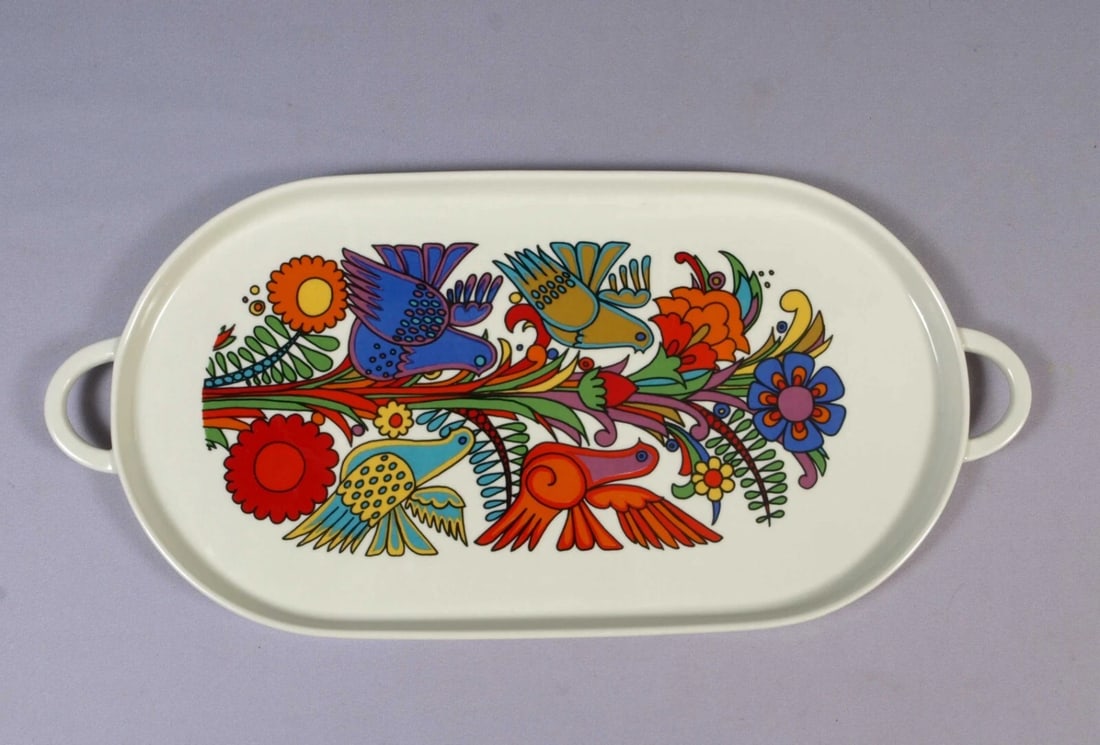 Villeroy & Boch Acapulco Handled Meat Platter LUXEMBOURG Vintage 16 1/4": This is a beautiful Large Handled Platter. It was made by Villeroy & Boch in Luxembourg, in lovely Acapulco pattern. The tray is properly marked with Villeroy & Boch backmark. The pattern features blu