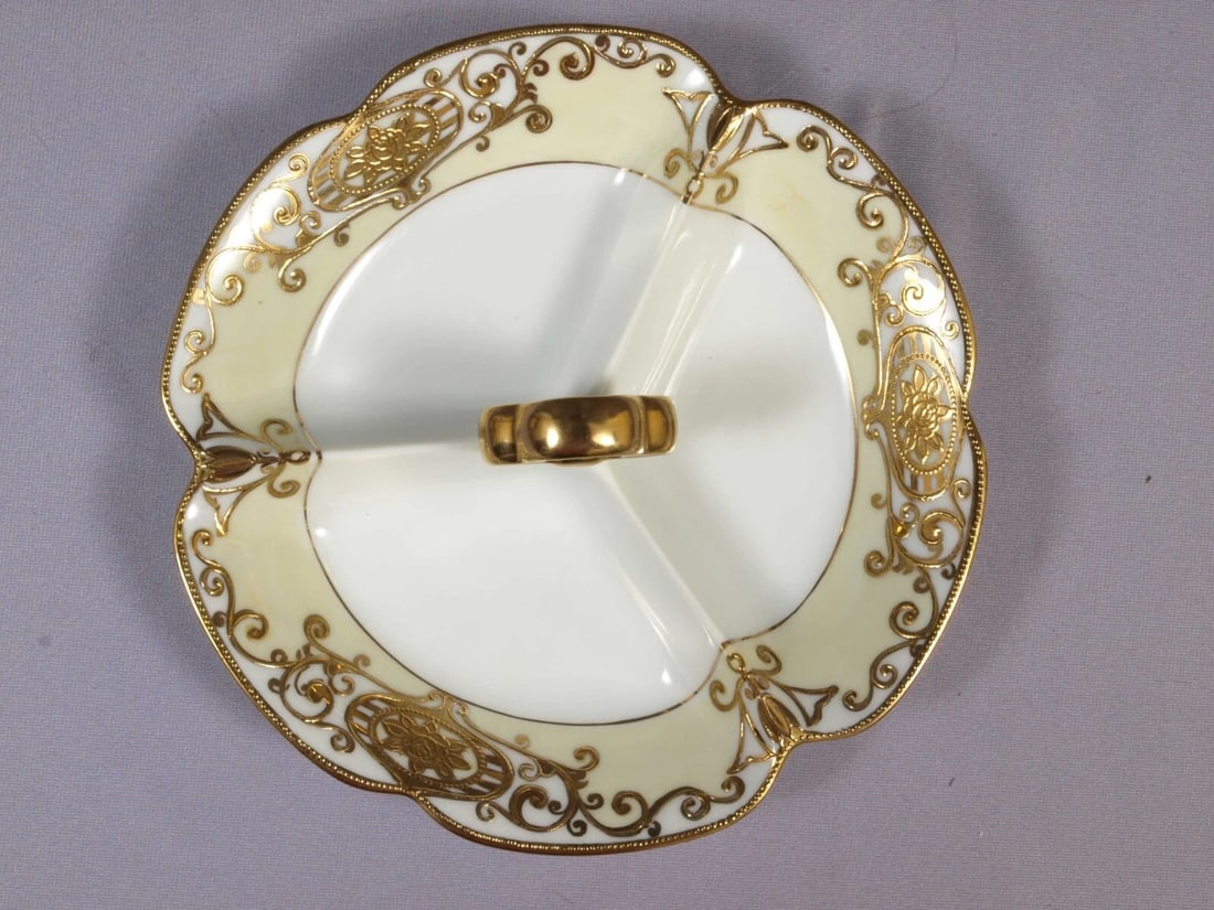 NORITAKE 175 Christmas Ball 3 Part Relish Tray Dish ANTIQUE 1920 Hand painted - 2