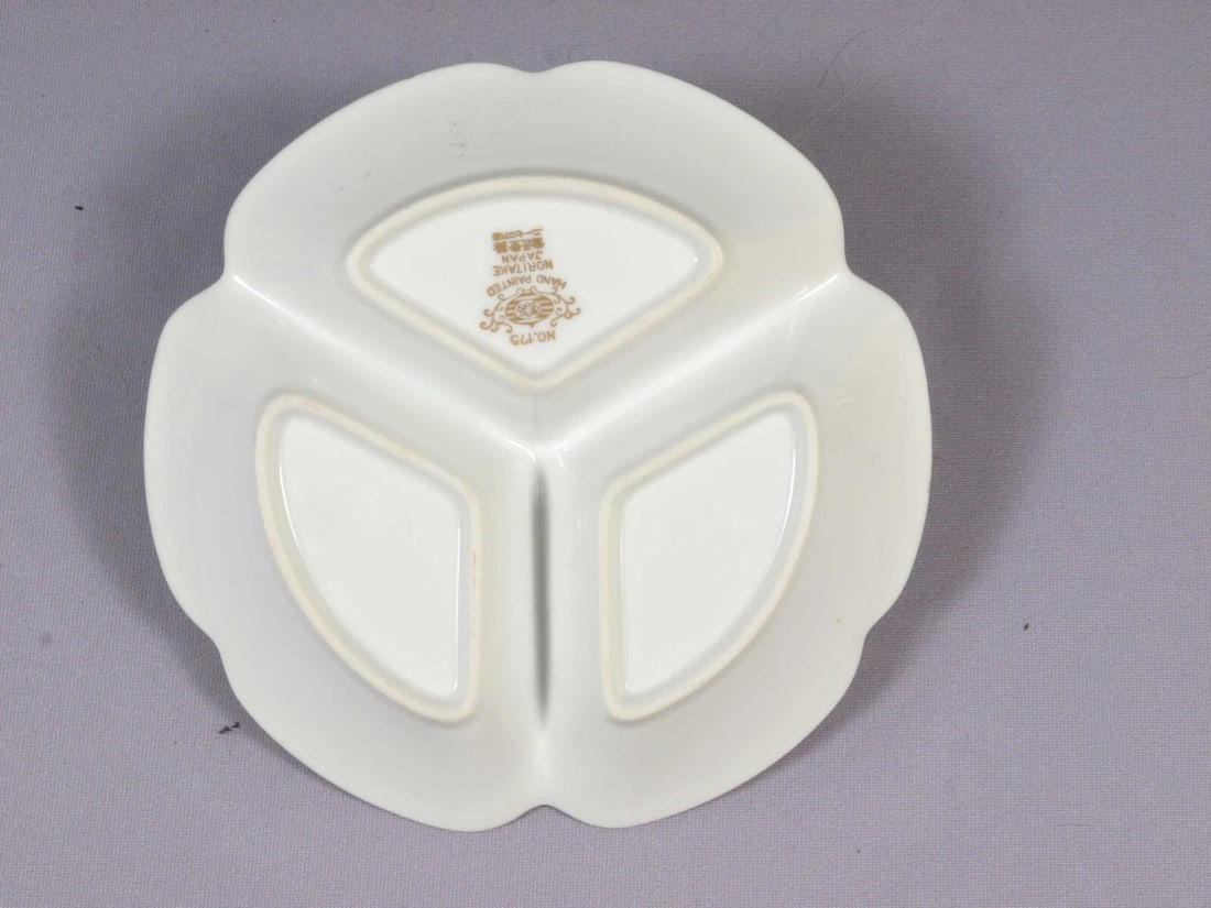 NORITAKE 175 Christmas Ball 3 Part Relish Tray Dish ANTIQUE 1920 Hand painted - 3