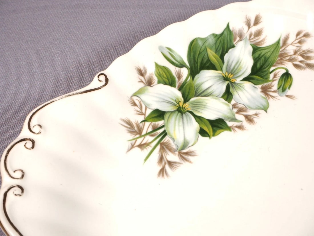 Royal Albert Trillium Handled Round Cake Snack Dessert Tray Dish Gold green - 2