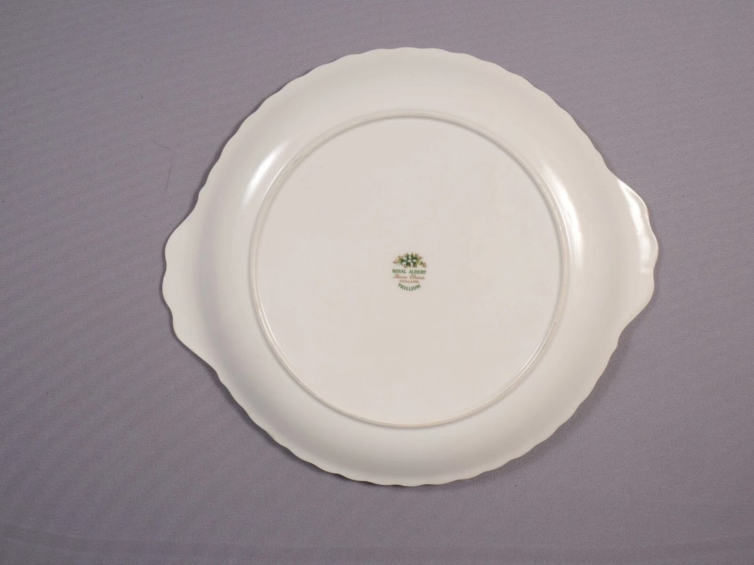 Royal Albert Trillium Handled Round Cake Snack Dessert Tray Dish Gold green - 3