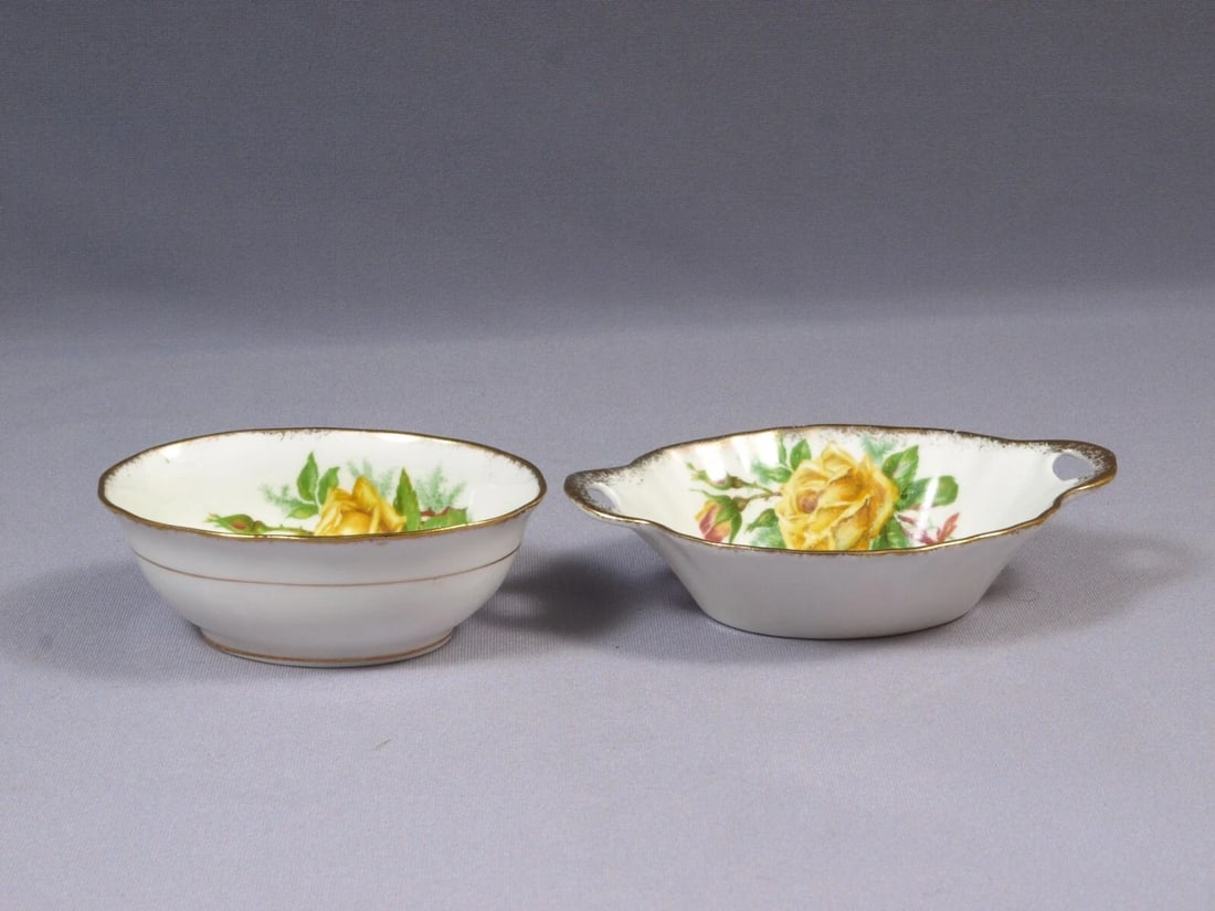 Royal Albert Yellow Tea Rose Bone China Serving Nut Relish Trays Set of 2 - 2