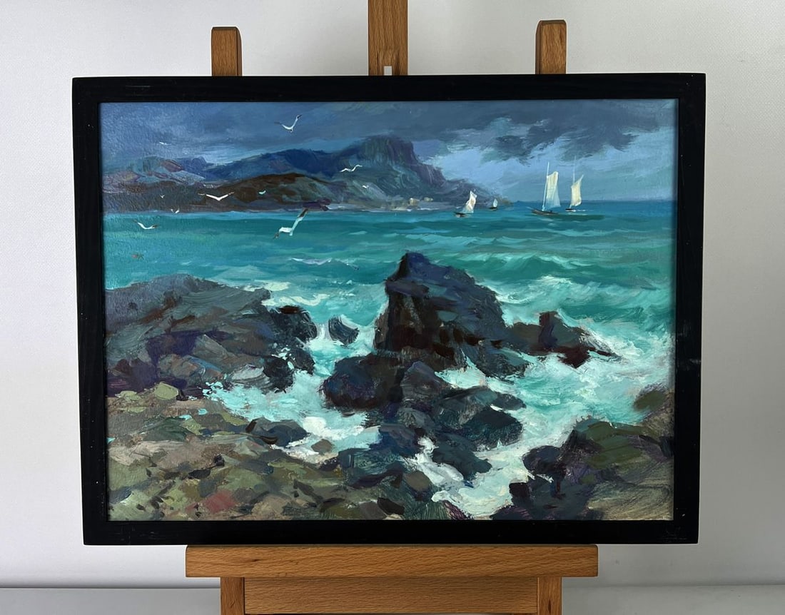 Oil painting Waves crash against the rocks Yuriy Suprunchuk: Title: Oil painting Waves crash against the rocks Yuriy Suprunchuk Description: AAA6250*** ABOUT THIS PAINTING **** TITLE: "Waves crash against the rocks"* ARTISTS: Yuriy Suprunchuk* SIZE: 30x40