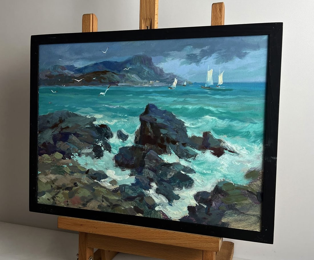 Oil painting Waves crash against the rocks Yuriy Suprunchuk - 2
