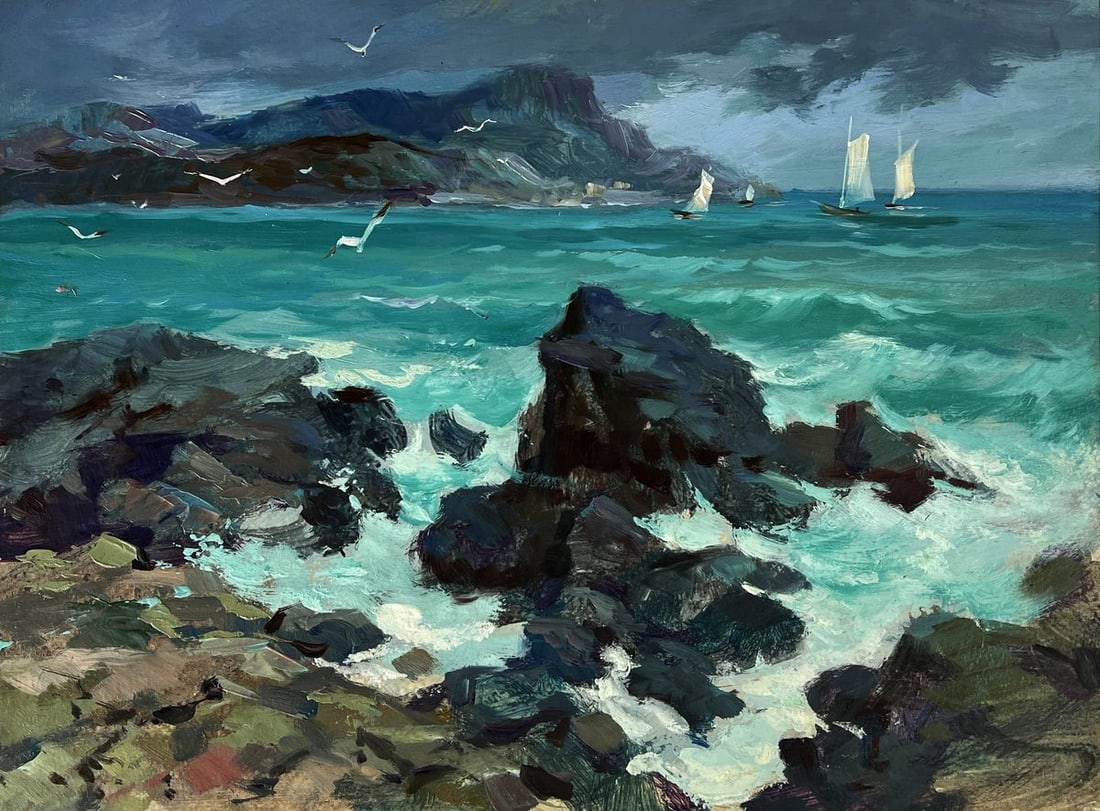 Oil painting Waves crash against the rocks Yuriy Suprunchuk - 3