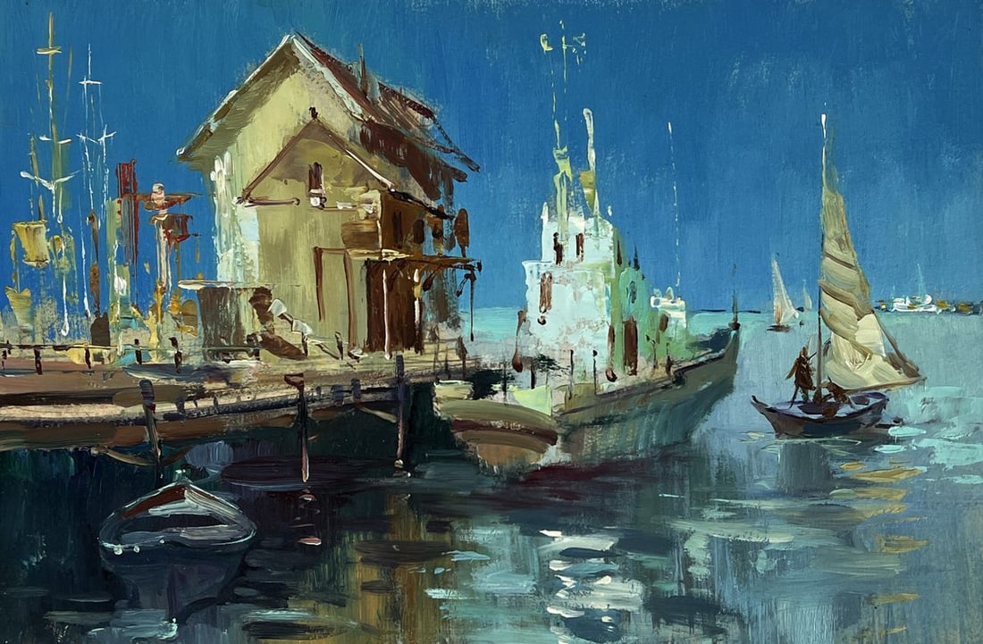 Oil painting Morning at the sea harbor Yuriy Suprunchuk - 3
