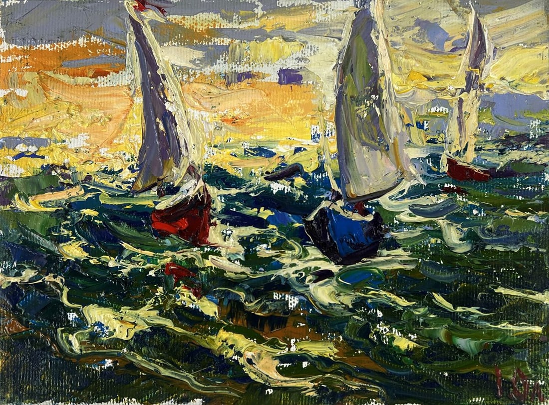 Oil painting Sunset over the sea waves Oleksiy Ivanyuk - 3