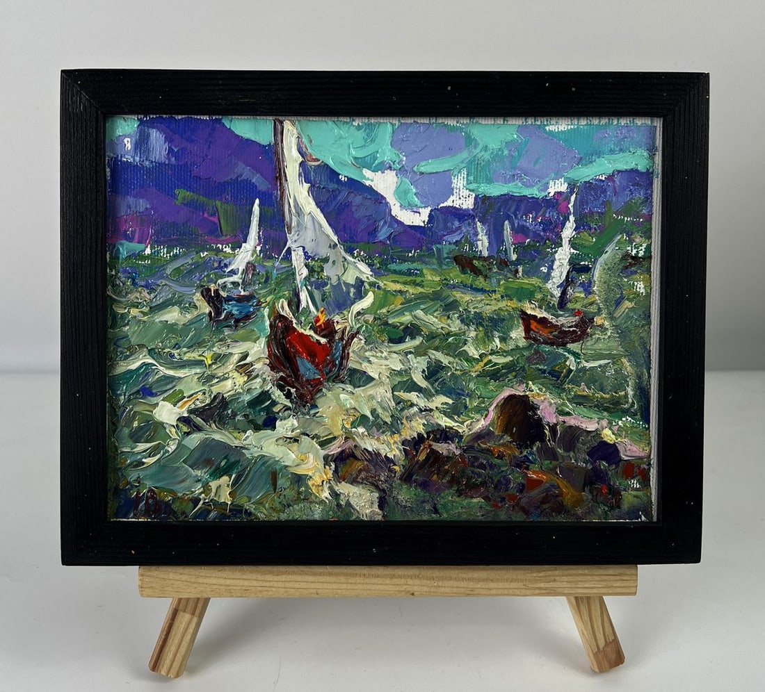 Oil painting Sailboats on the sea waves Oleksiy Ivanyuk: Title: Oil painting Sailboats on the sea waves Oleksiy Ivanyuk Description: AAA6336*** ABOUT THIS PAINTING **** TITLE: "Sailboats on the sea waves"* ARTISTS: Oleksiy Ivanyuk* SIZE: 15x20 cm/5.90x7.87 