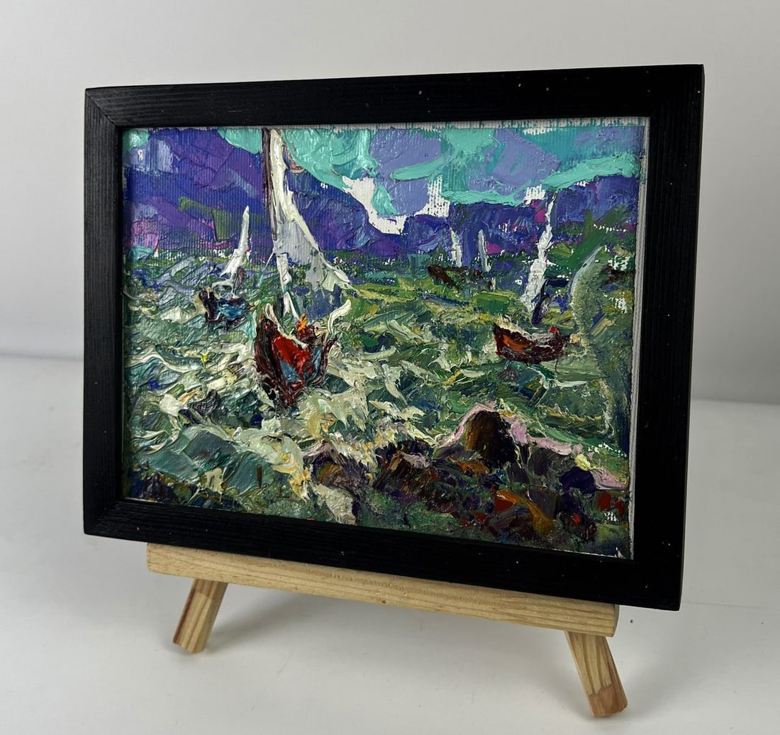 Oil painting Sailboats on the sea waves Oleksiy Ivanyuk - 2