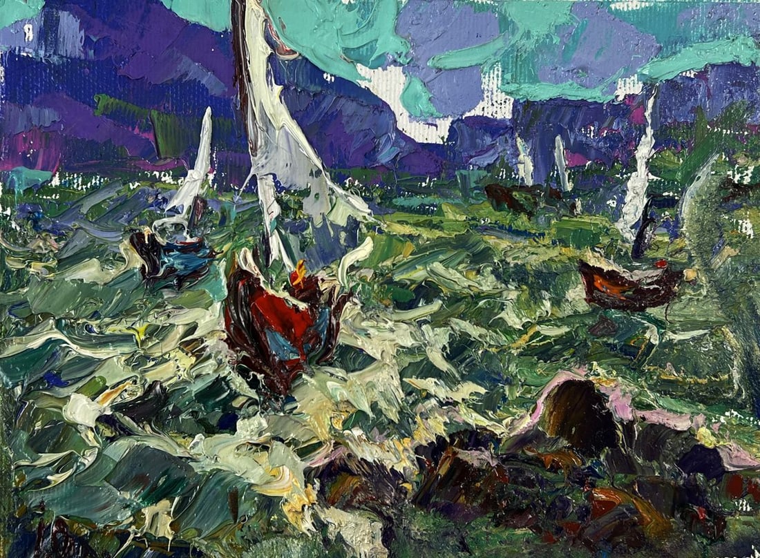 Oil painting Sailboats on the sea waves Oleksiy Ivanyuk - 3
