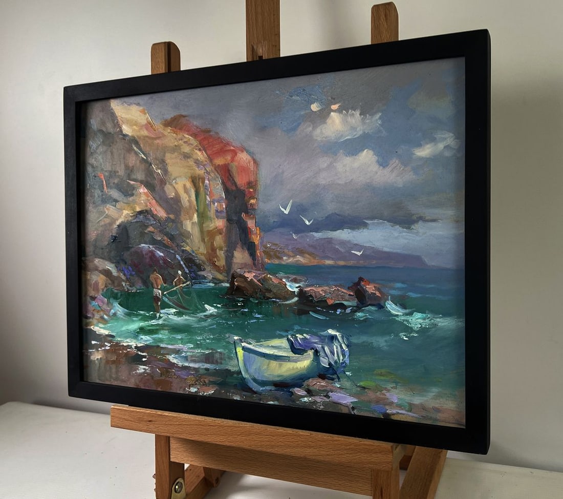 Oil painting Fishermen pull their nets into the sea Yuriy Suprunchuk - 2