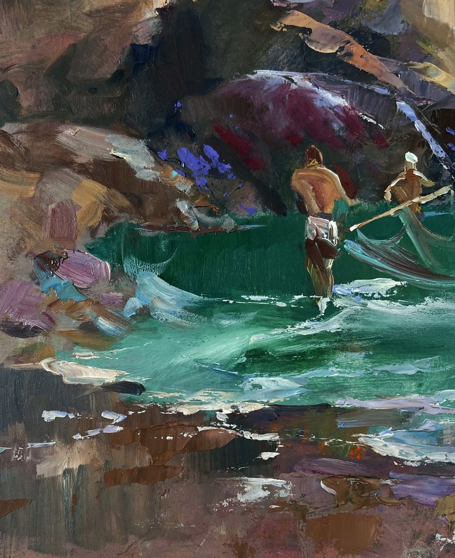 Oil painting Fishermen pull their nets into the sea Yuriy Suprunchuk - 7