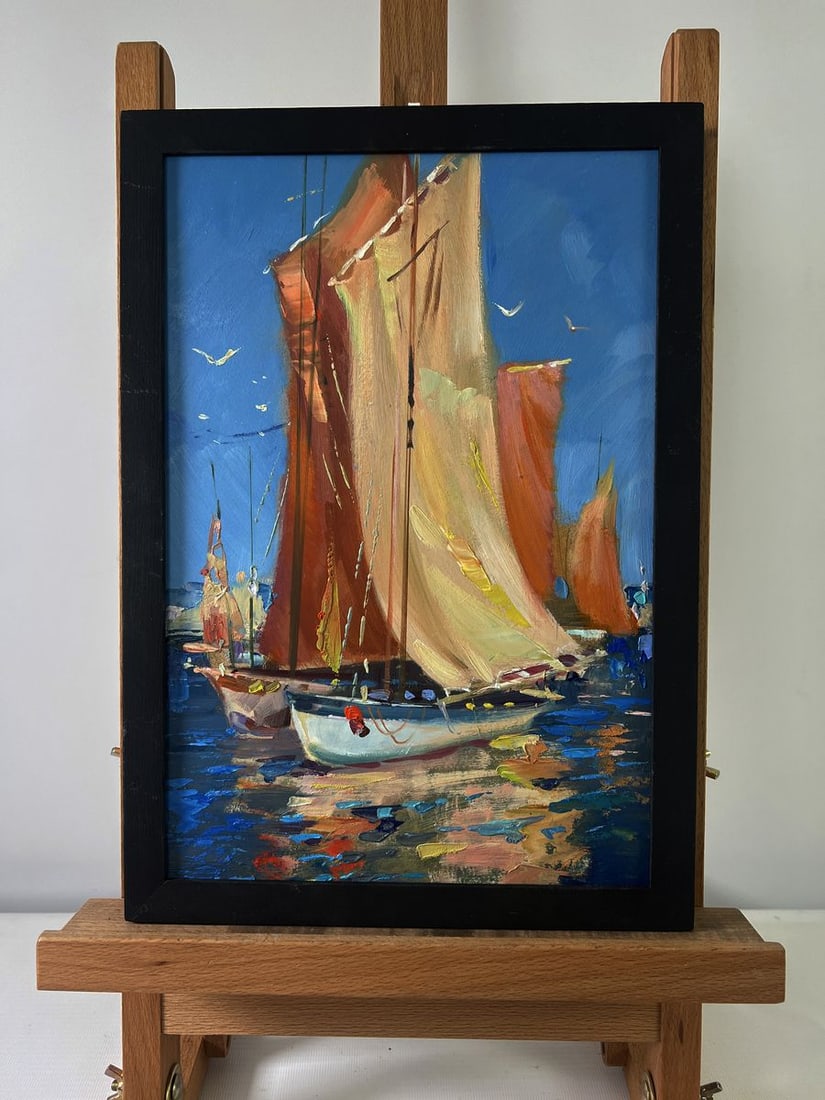 Oil painting Sail full of wind Yuriy Suprunchuk: Title: Oil painting Sail full of wind Yuriy Suprunchuk Description: AAA5499The Oil painting on Cardboard titled Sail full of wind is a striking celebration of maritime vitality, where the grandeur of 