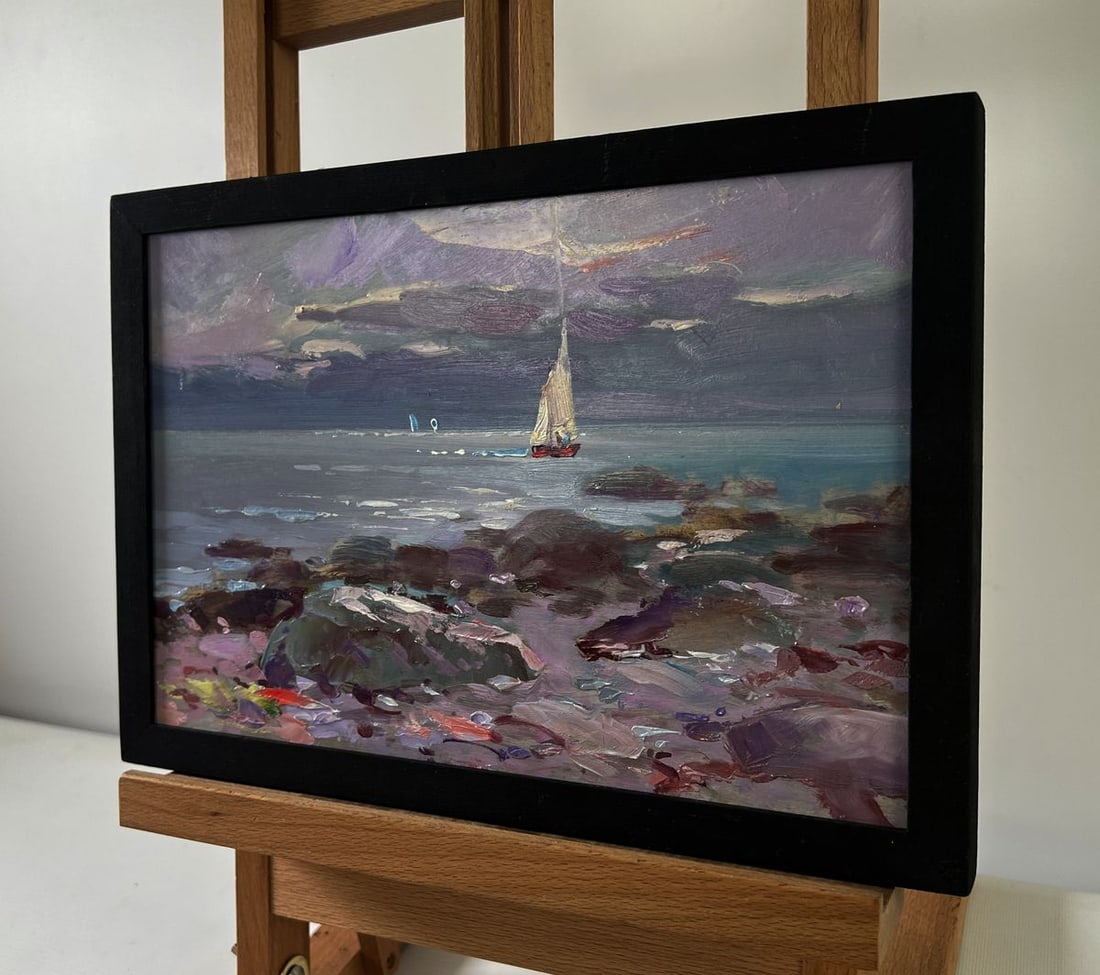 Oil painting Sailboat over blue waves Yuriy Suprunchuk - 2