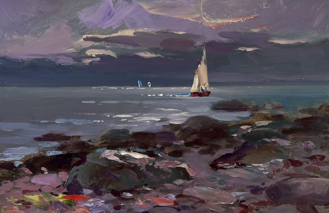 Oil painting Sailboat over blue waves Yuriy Suprunchuk - 3