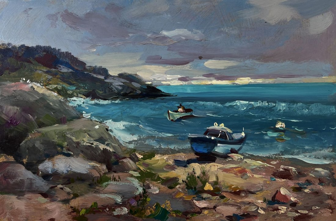 Oil painting Sea waves crashing against sharp shores Yuriy Suprunchuk - 3