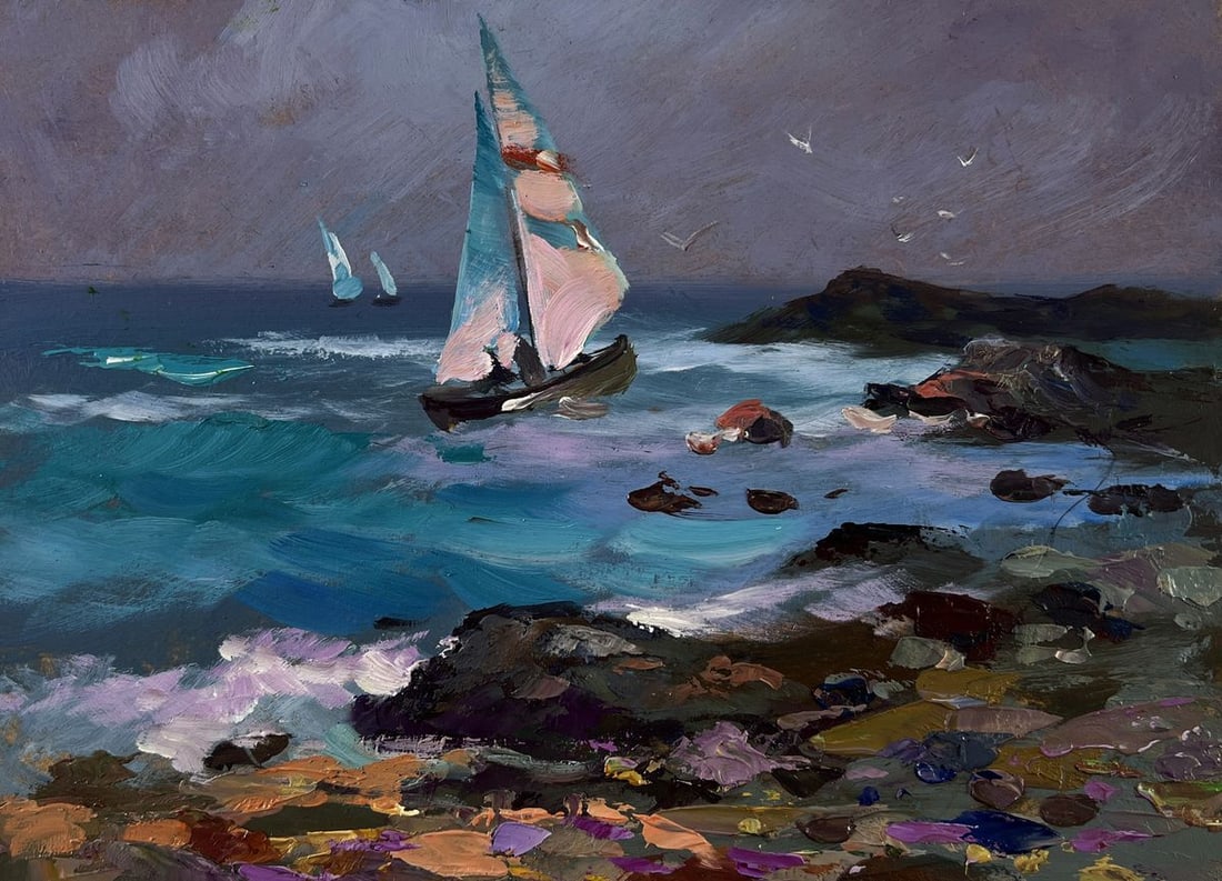 Oil painting Boats raised white sails to the sky Yuriy Suprunchuk - 3