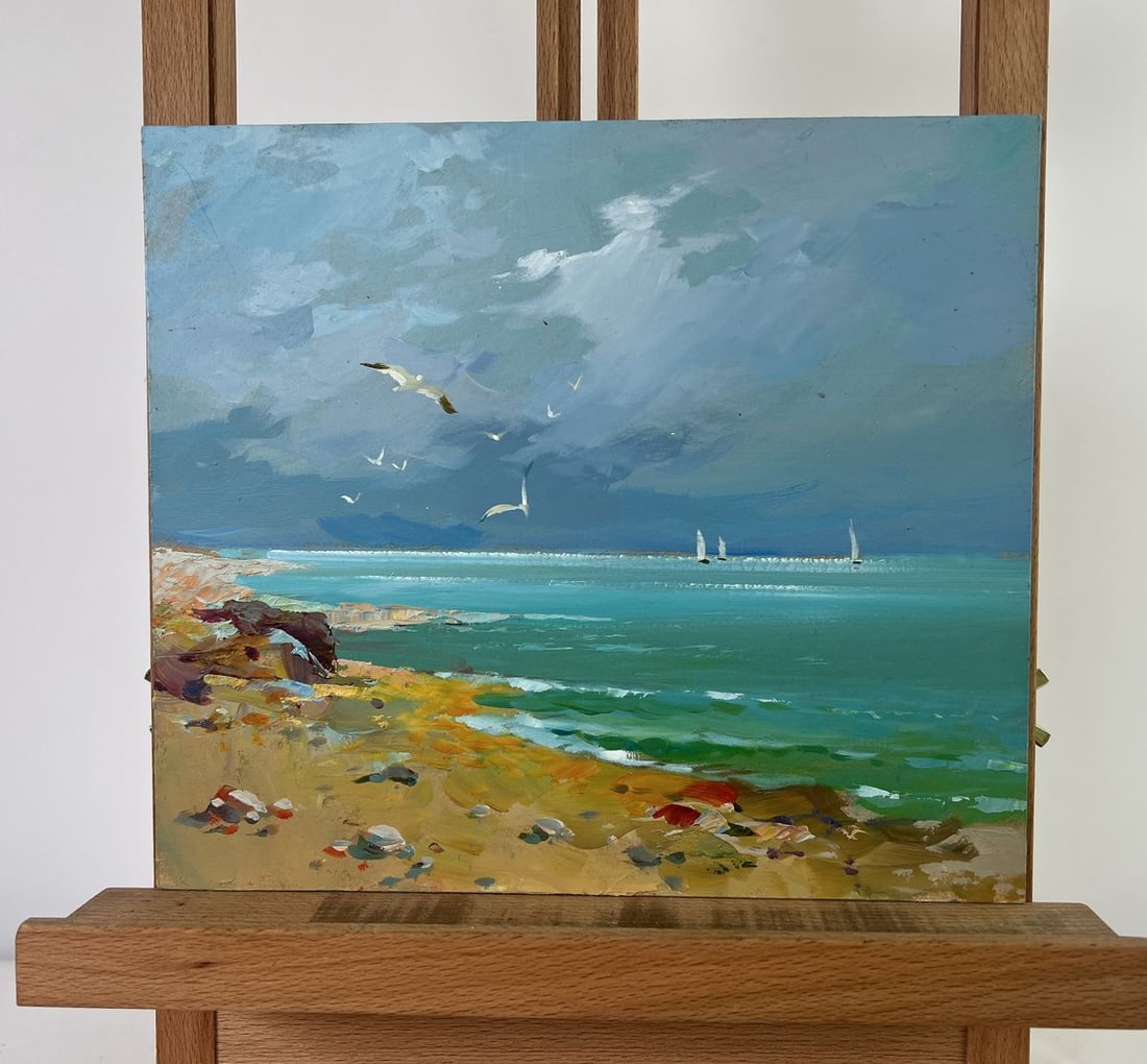Oil painting Seagulls over the seashore Yuriy Suprunchuk: Title: Oil painting Seagulls over the seashore Yuriy Suprunchuk Description: AAA4381The oil painting on Cardboard titled "Seagulls over the Seashore" captures the untamed spirit and tranquil beauty of
