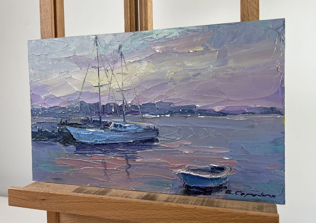 Oil painting Yacht in the colors of the evening sky Boris Serdyuk - 2