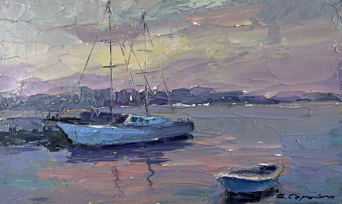 Oil painting Yacht in the colors of the evening sky Boris Serdyuk - 3