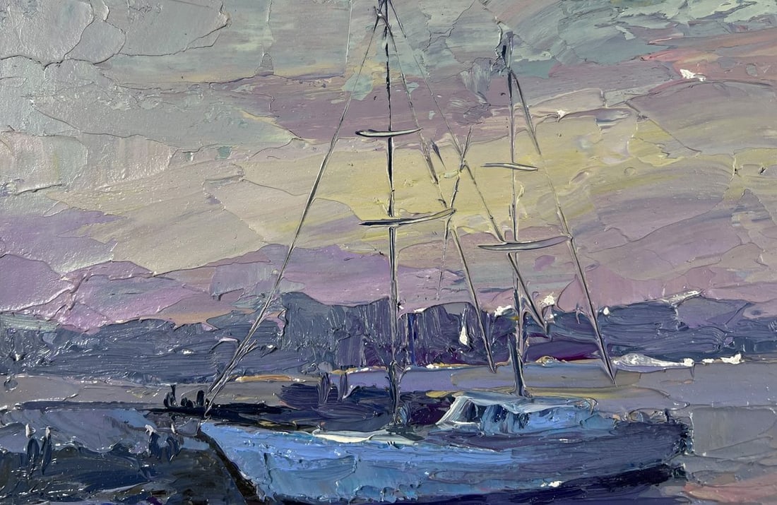 Oil painting Yacht in the colors of the evening sky Boris Serdyuk - 7
