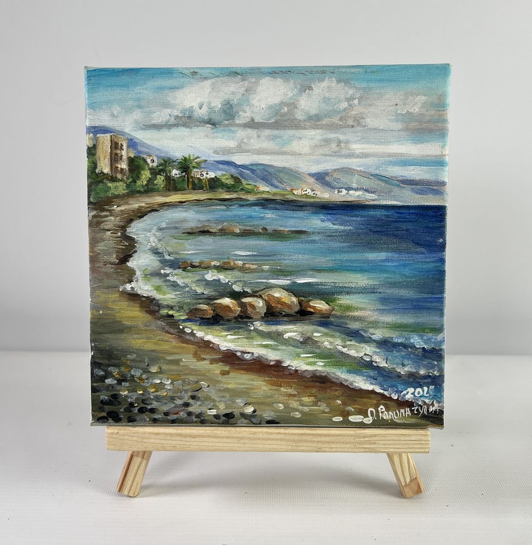 Oil painting The shore of silence Olga Ponomaryova: Title: Oil painting The shore of silence Olga Ponomaryova Description: AAA5055The oil painting on Canvas titled "The Shore of Silence" offers a tranquil and intimate glimpse of a peaceful coastal