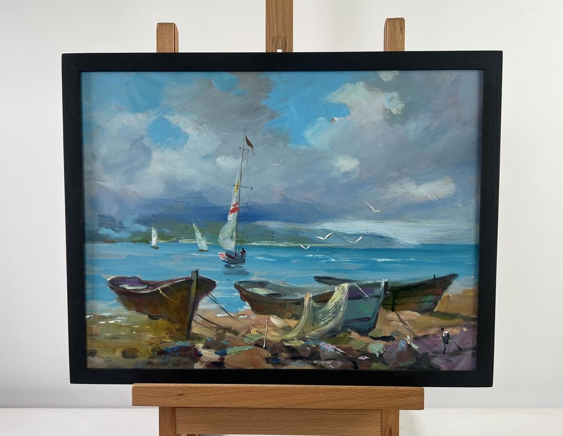 Oil painting Sea waves and the cry of seagulls Yuriy Suprunchuk: Title: Oil painting Sea waves and the cry of seagulls Yuriy Suprunchuk Description: AAA5174The oil painting on Cardboard titled "Sea Waves and the Cry of Seagulls" captures a vivid and emotionally res