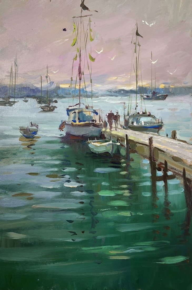 Oil painting Where boats sleep at the pier Yuriy Suprunchuk - 3