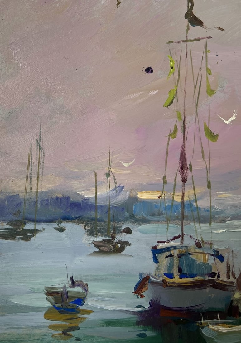 Oil painting Where boats sleep at the pier Yuriy Suprunchuk - 5