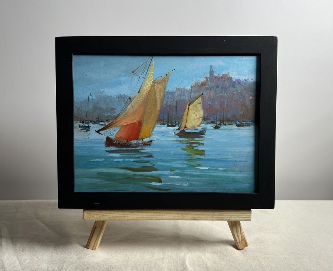 Oil painting Sailing holidays Yuriy Suprunchuk: Title: Oil painting Sailing holidays Yuriy Suprunchuk Description: AAA4154This oil painting titled "Sailing Holidays," captures a lively and vibrant scene of sailboats gliding over calm waters