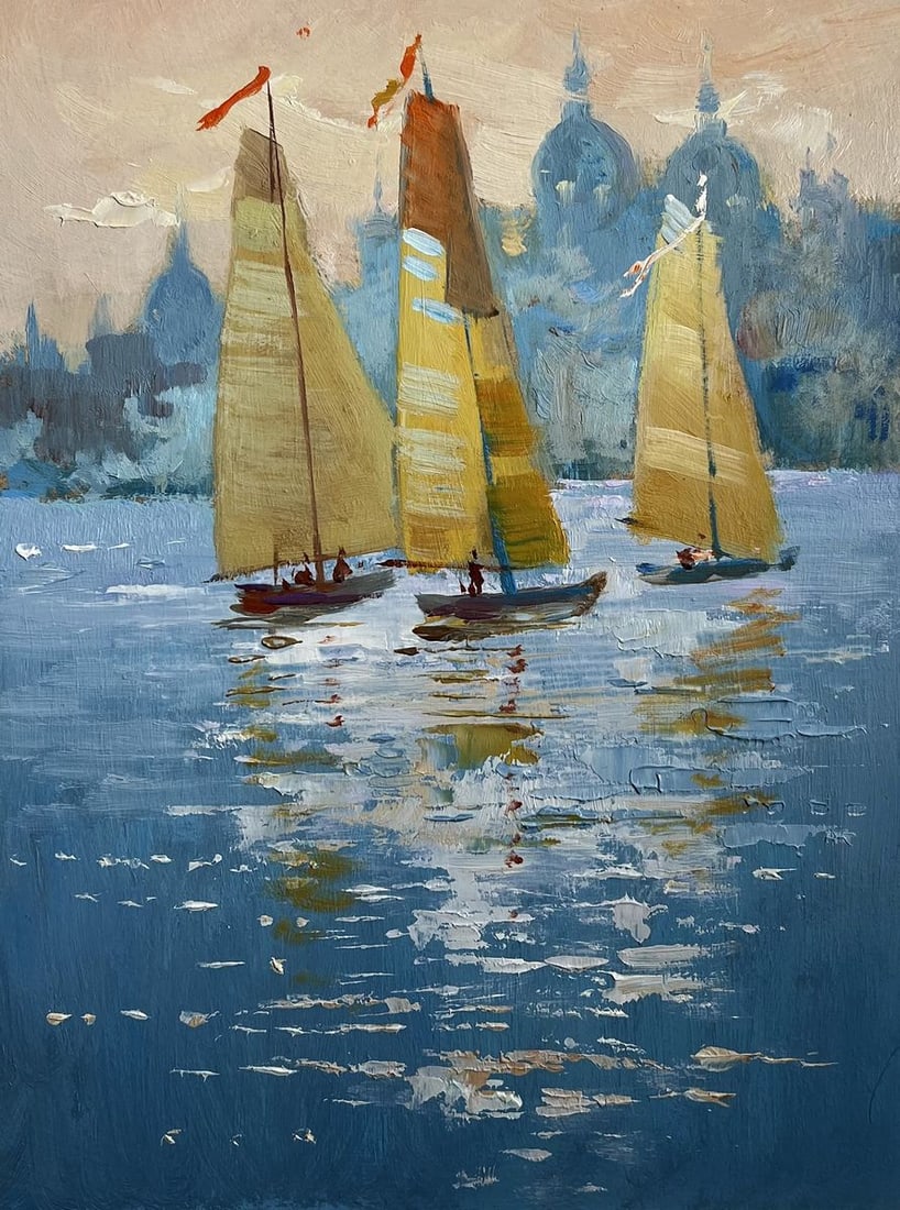 Oil painting Three sailboats in the evening Yuriy Suprunchuk - 3