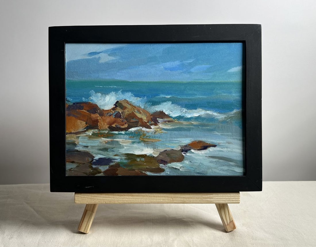 Oil painting The waves are hitting the rocks Yuriy Suprunchuk: Title: Oil painting The waves are hitting the rocks Yuriy Suprunchuk Description: AAA4159This oil painting titled "The Waves Are Hitting the Rocks," captures the raw power and beauty of the ocean as