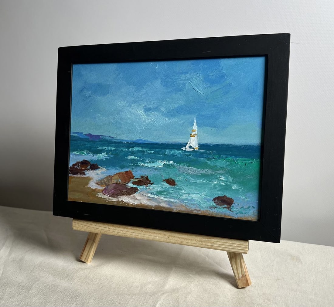 Oil painting A lonely sailboat at sea Yuriy Suprunchuk - 2