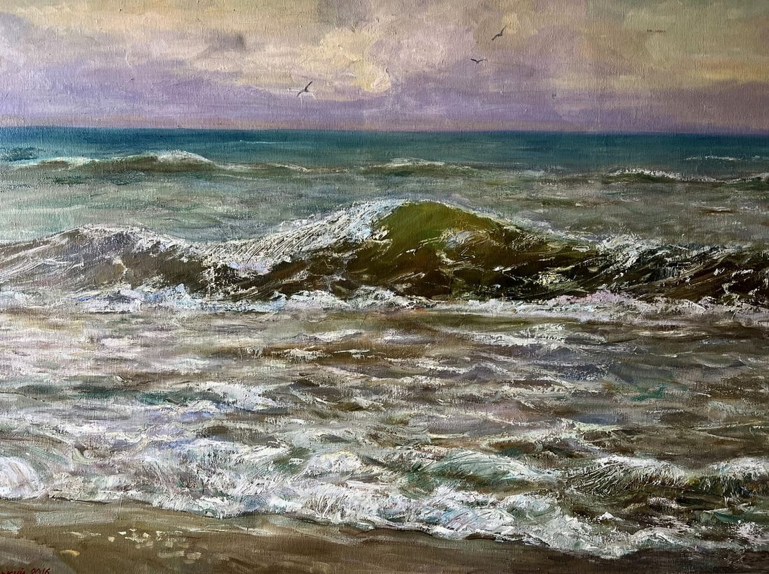 Oil painting A wave on the sea V. Mishurovsky: Title: Oil painting A wave on the sea V. Mishurovsky Description: 162"A Wave on the Sea" by Viktor Myshurovsky captures the dynamic and ever-changing nature of the ocean. The painting depicts a powerf