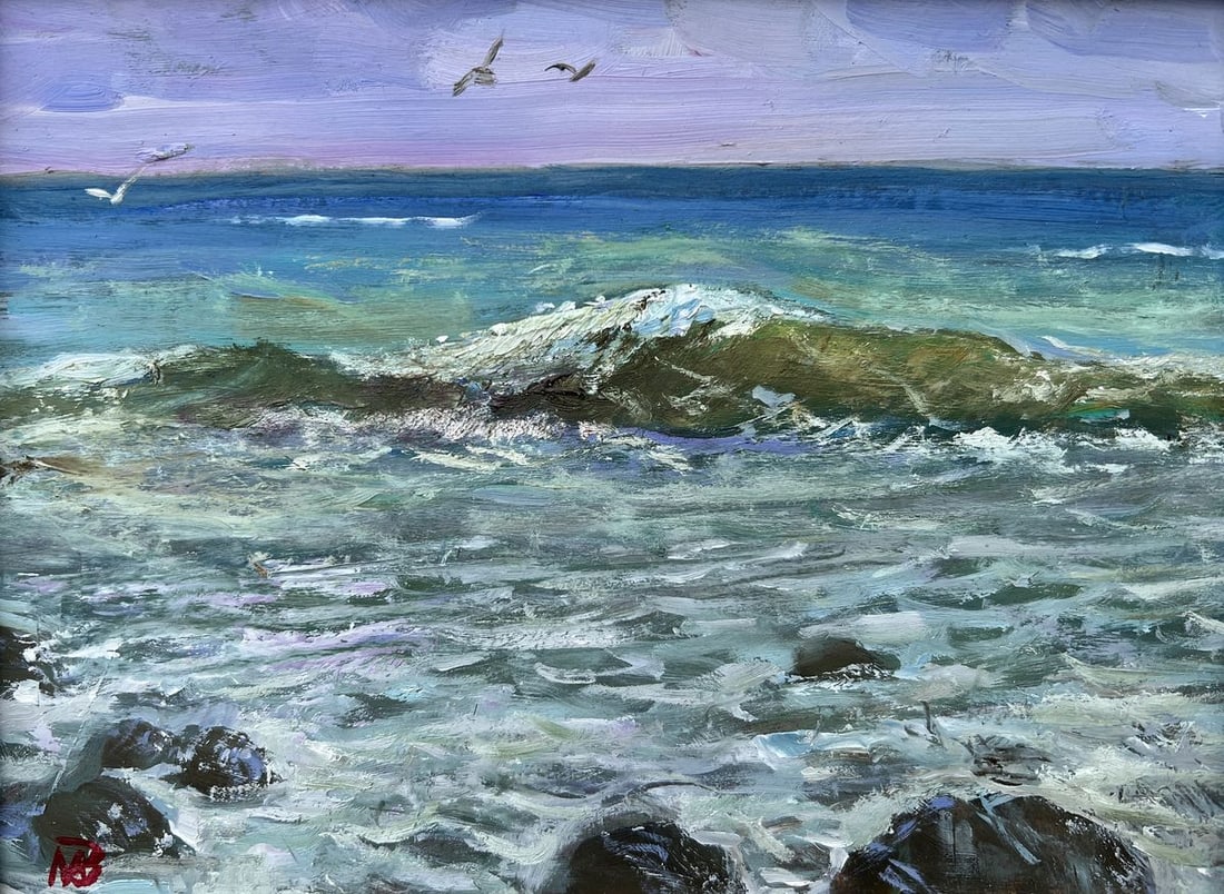 Oil painting Calm sea V. Mishurovsky: Title: Oil painting Calm sea V. Mishurovsky Description: 285In "Calm Sea," Viktor Myshurovsky captures the serene and peaceful essence of the sea, with gentle waves rolling in under a vast, open sky.