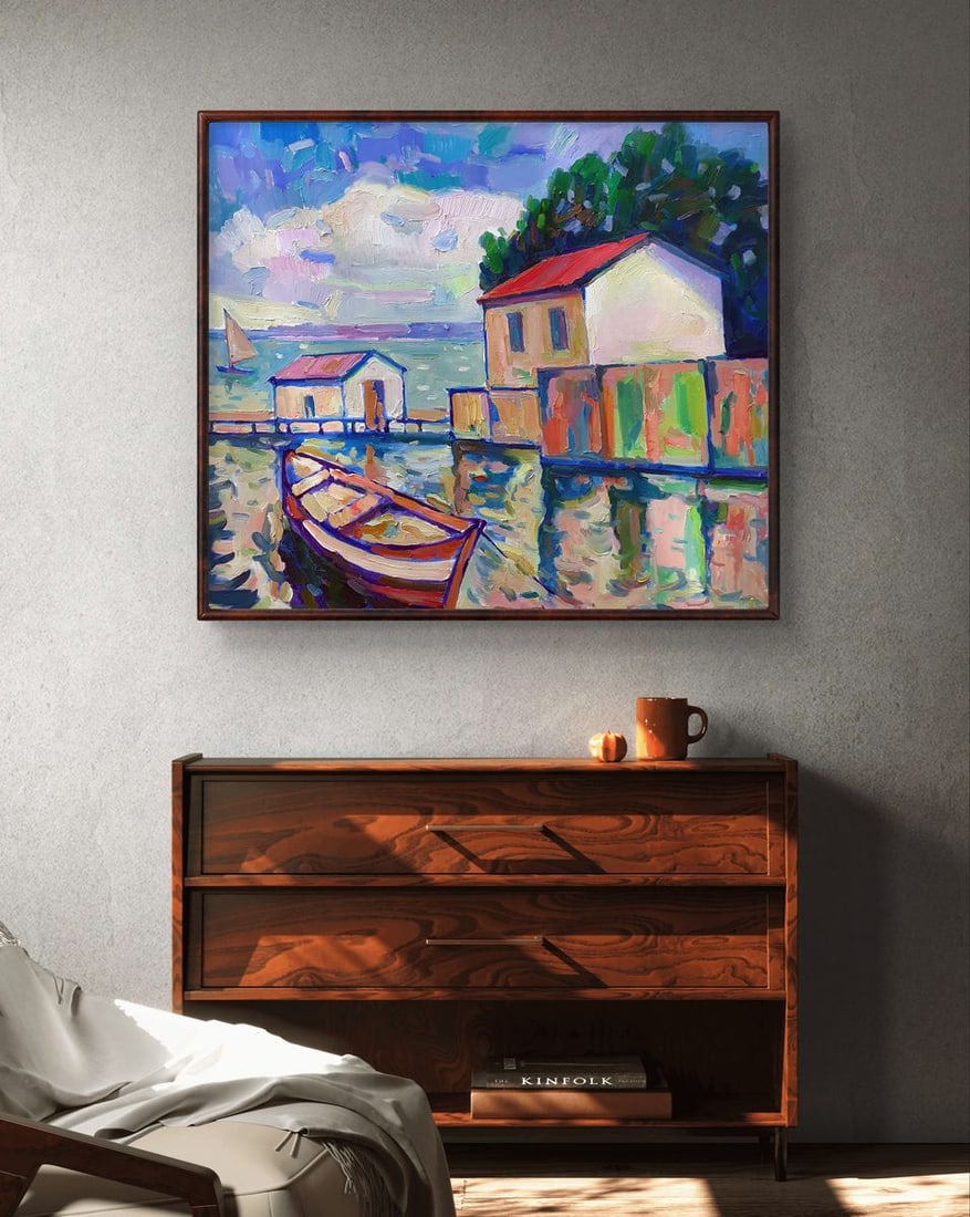 Oil painting Landscape with a boat Peter Tovpev - 3