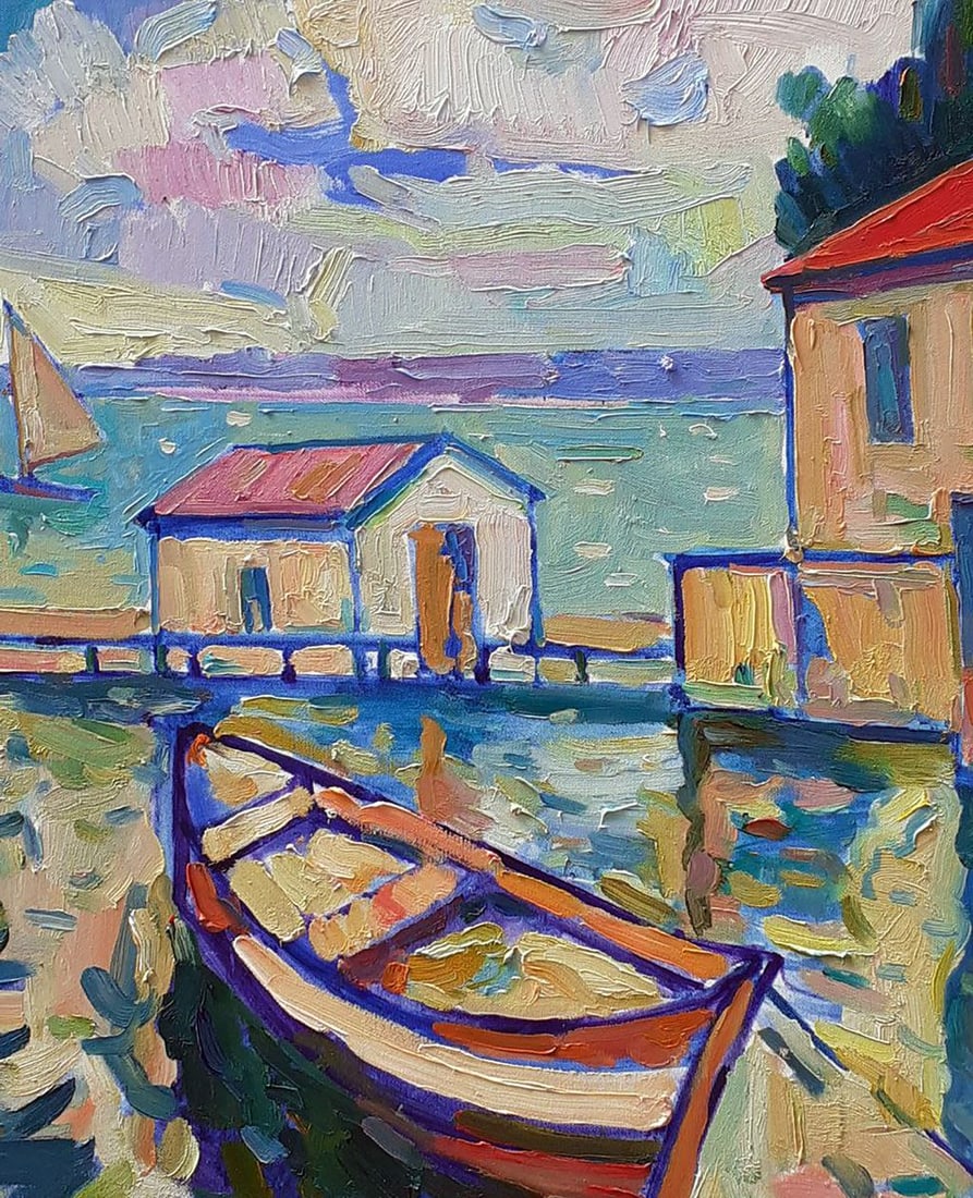Oil painting Landscape with a boat Peter Tovpev - 4